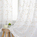 VISIONTEX White Sheer Voile Curtains, Decorative Orange Leaves Embroidery Faux by VISIONTEX