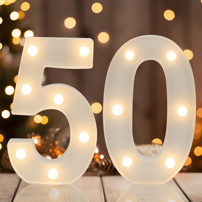 Decorative Led Light Up Numbers, 50th Birthday Decorations, Warm White Led by Weareyourgoodpartners