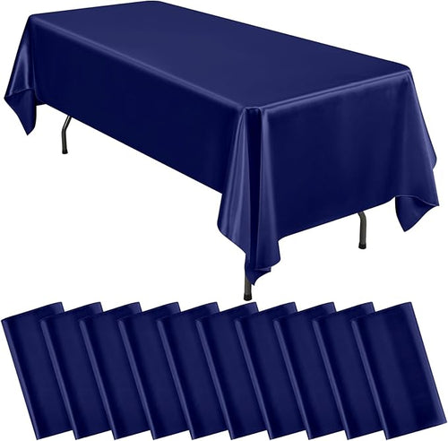 10 Packs Satin Tablecloth 57 x 108 Inch Navy Blue Rectangular Table Cloth Silk by Lumaycens