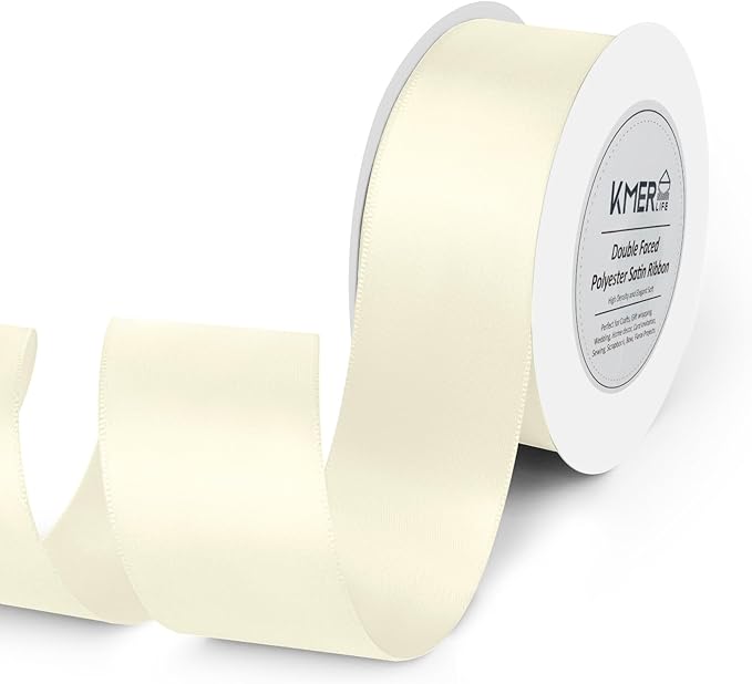 KMER LIFE 1-1/2 inch x 25 Yards Double Faced Polyester Ivory Satin Ribbon by KMERLIFE