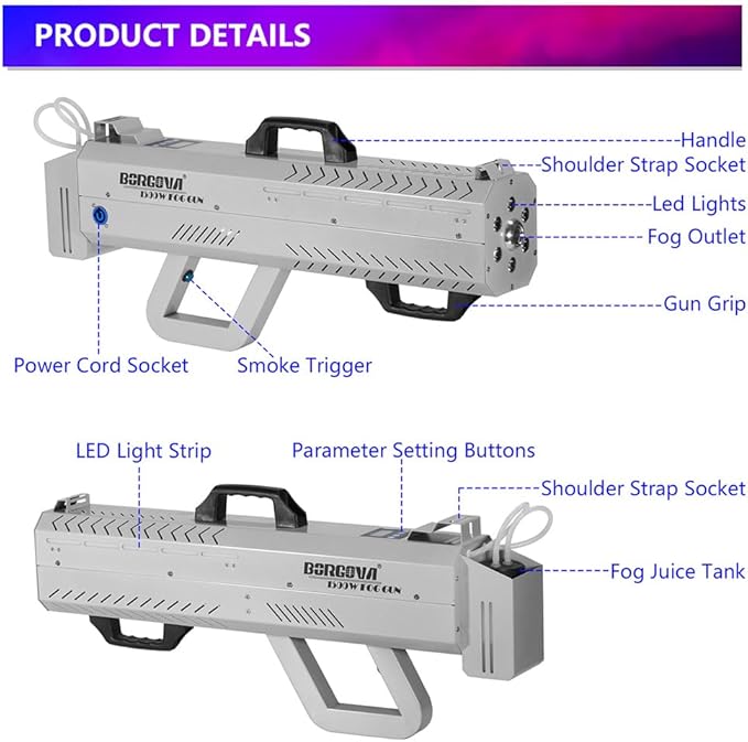 Smoke Gun for Party, 1500W Handheld Fog Machine Cannon - Image 7