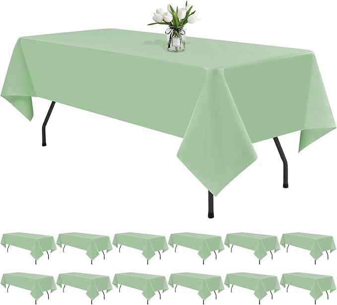12 Pack Sage Green Tablecloths for Rectangle Tables 60 x 126 Inch Sage Green by REWOMC
