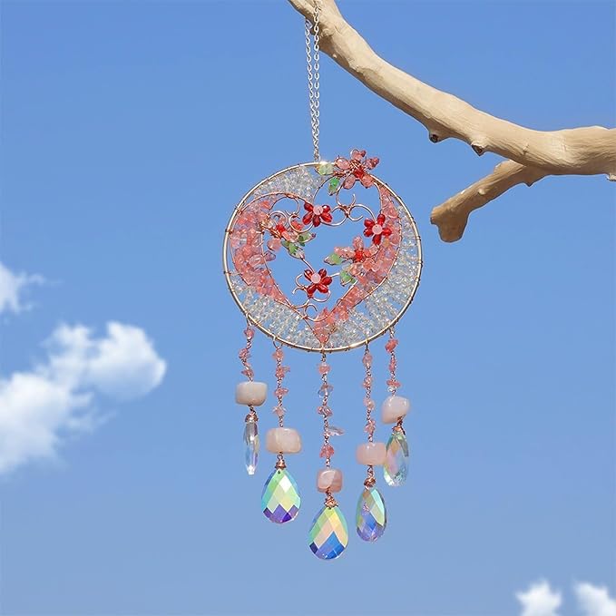 TUOKING Crystal Suncatchers for Window Pink Love Dreamy Crystal Natural Stone - Image 6