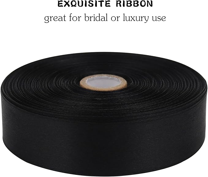 Black Solid Satin Ribbon 1 Inch 50 Yards Solid Polyester Fabric Ribbon - Image 4