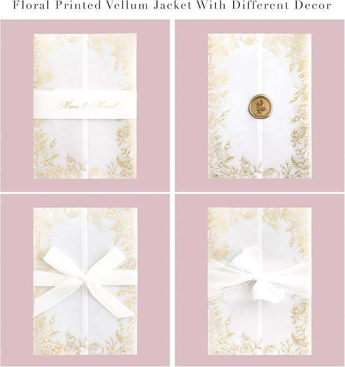 PONATIA 50 PCS Vellum Jackets for 5x7 Invitations- 135gsm Gold Foil Print - Image 5