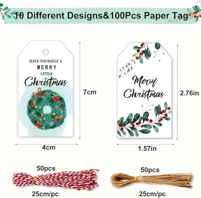 100 Pack Beautiful Christmas Gift Tags， Xmas Beautiful Gift Tags - Image 2