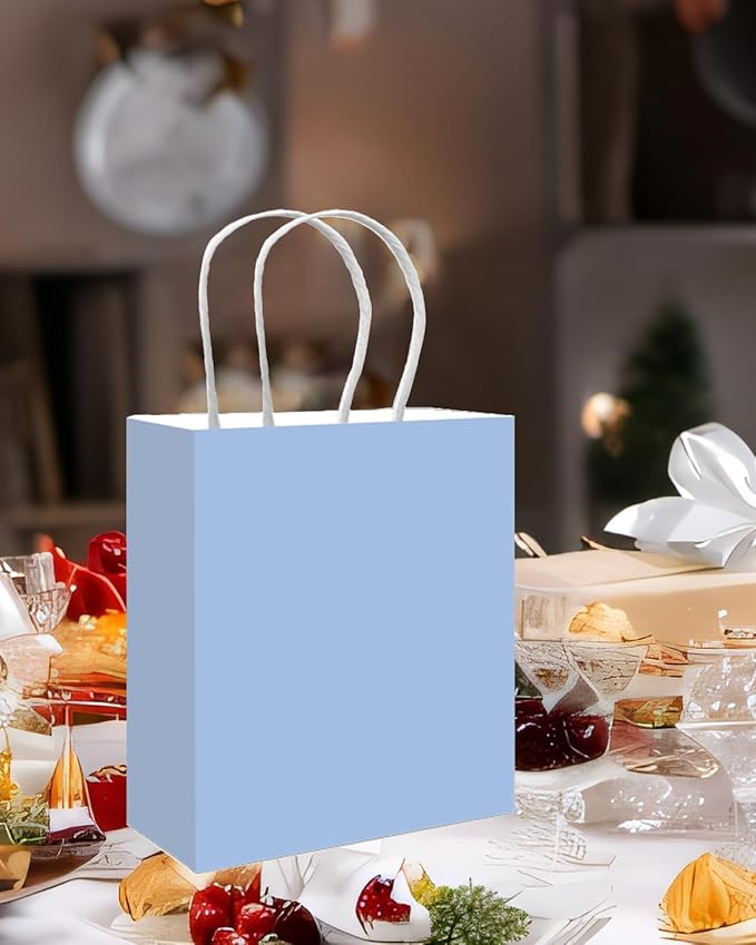 qiqee 50-Packs Light Blue Paper Gift Bags - Image 5