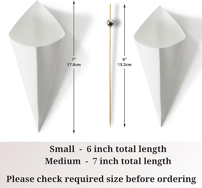 MONTX® 200-Pack Disposable Food Cones | 7" or 6" | White Food-Safe Paper - Image 5