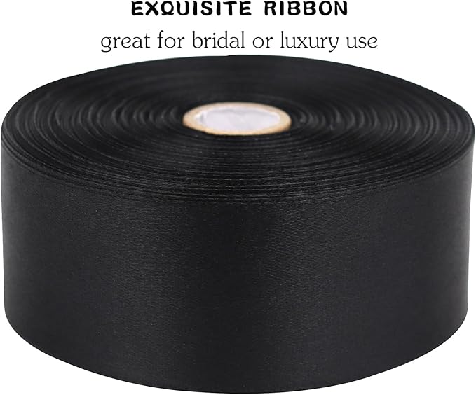 Black Solid Satin Ribbon 1-1/2 Inch 50 Yards Solid Polyester Fabric Ribbon - Image 5