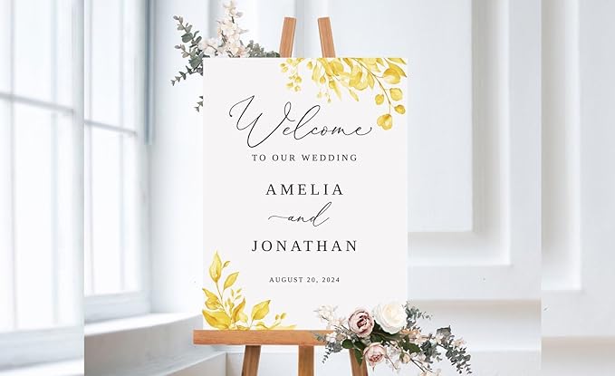 Welcome Wedding Sign Personalized, Watercolor Yellow Wedding Sign Decorations - Image 2