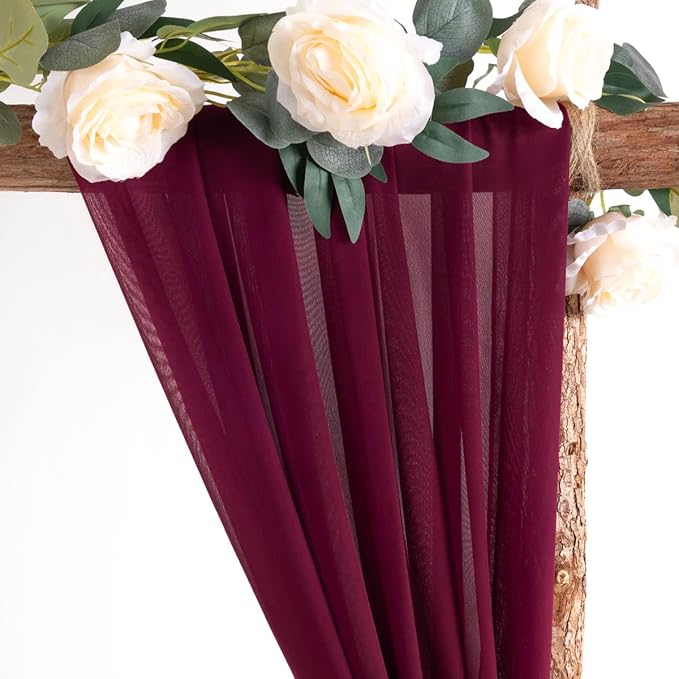 Socomi Wedding Arch Draping Fabric 1 Panel 29" x 19Ft Burgundy Sheer Chiffon - Image 3