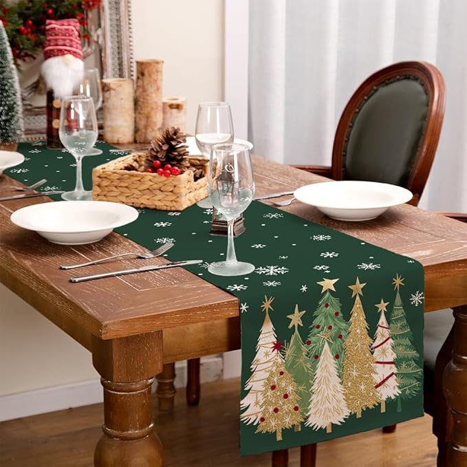 GEEORY Christmas Table Runner 13x120 Inch, Xmas Trees Snowflakes Holiday - Image 9