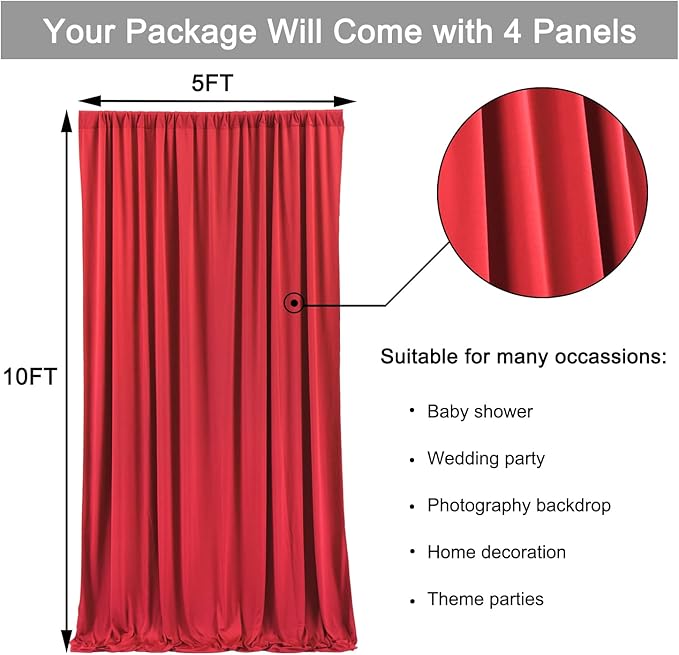 10 ft x 20 ft Wrinkle Free Red Backdrop Curtain - Image 5