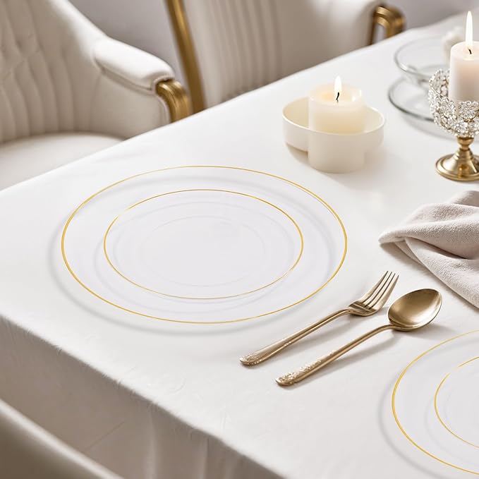 bUCLA 100PCS Clear and Gold Plastic Plates - Image 8