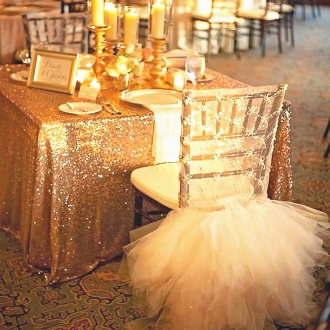 SquarePie Sequin Tablecloth 60 x 102 Inch Gold Sparkly Table Linen - Image 4
