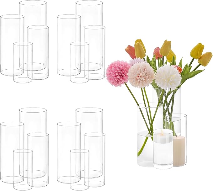 16 Pcs Cylinder Vases Set, 10 Inch Tall Clear Glass Vases by Unknown