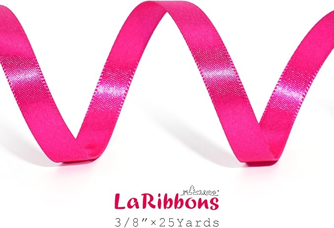 LaRibbons Hot Pink Satin Ribbon 3/8 Inch 25 Yards Luxury Double Faced Hot Pink - Image 5