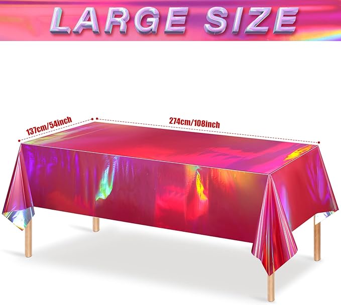 8 Pack Hot Pink Iridescence Plastic Tablecloths Shiny Disposable Laser - Image 2