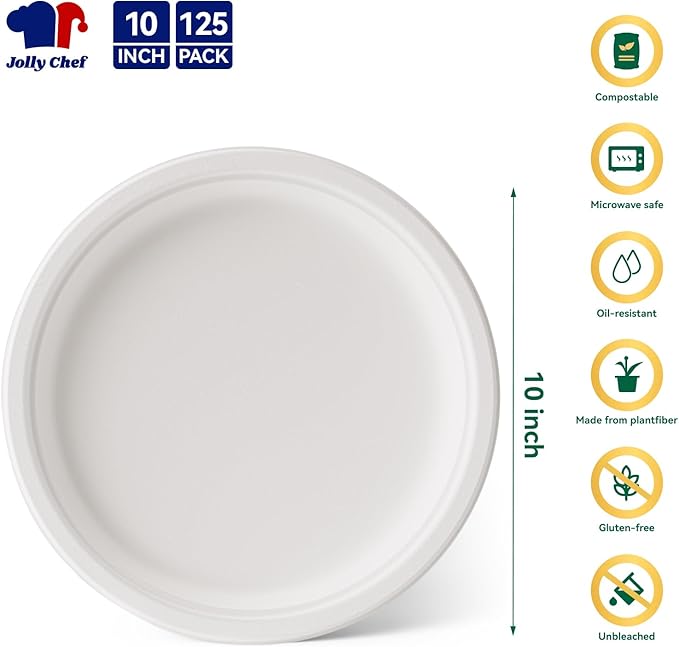 JOLLY CHEF Compostable Heavy Duty Plates   Eco-Friendly Disposable - Image 2