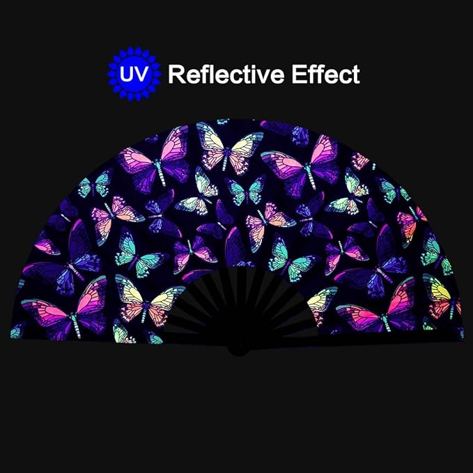 UV Glow Rave Fan, Bamboo Folding Clack Hand Fans Foldable - Image 2