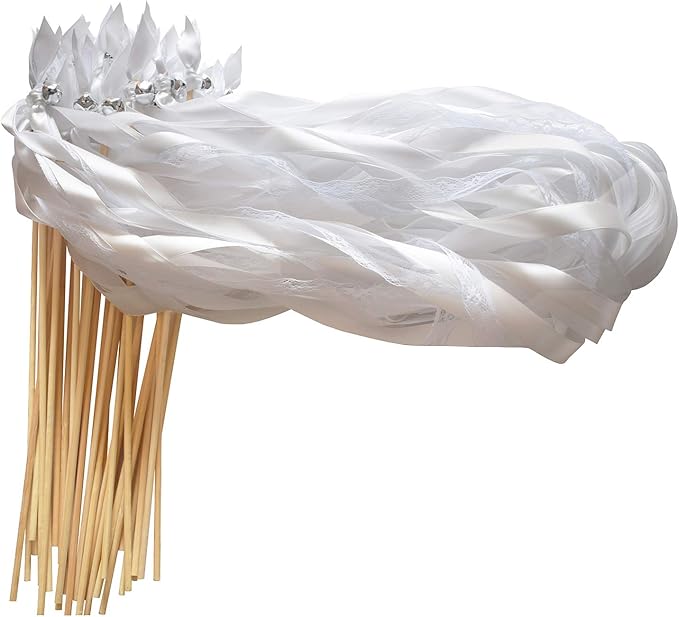 Kingsnow 50 Pack White Lace Ribbon Wands Wedding Streamers - Image 6