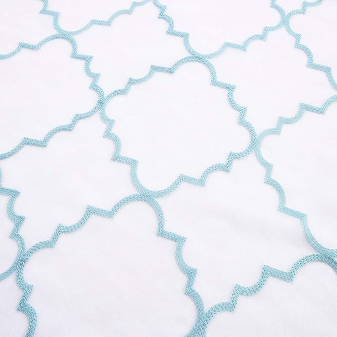 Embroidery Sheer Curtains Blue 95 Inches Long, Window Treatments Rod Pocket - Image 4