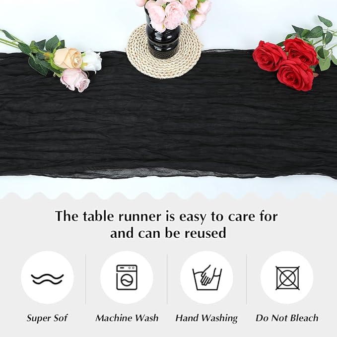 10 Pack Black Cheesecloth Table Runner -21*120Inch Long Boho Wedding Table Decor - Image 4