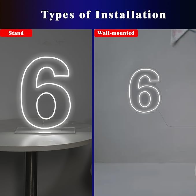 Number 6 Neon Sign for Birthday, 16.54" Cool White USB Battery Powered Led Neon - Image 3