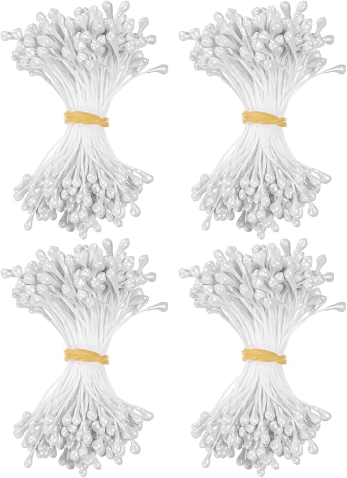 600-Pack Flower Stamens for Crafts, 5mm Double Heads Artificial Pearl Floral by MMETERXITY