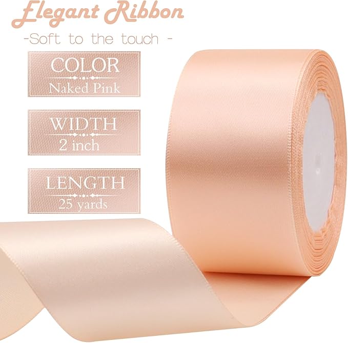 Naked Pink Solid Satin Ribbon 2 Inch 25 Yards Solid Polyester Fabric Ribbon - Image 3