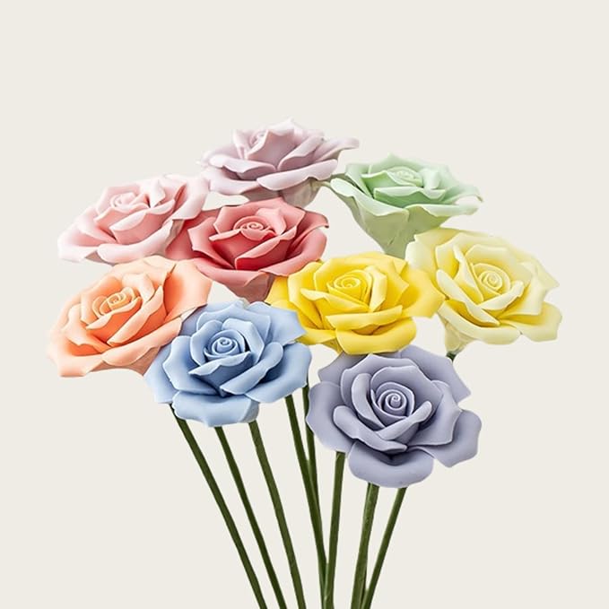 9 pcs Handmade Ceramic Roses, Featuring Vibrant Colors and Intricate Petal by wybdtic
