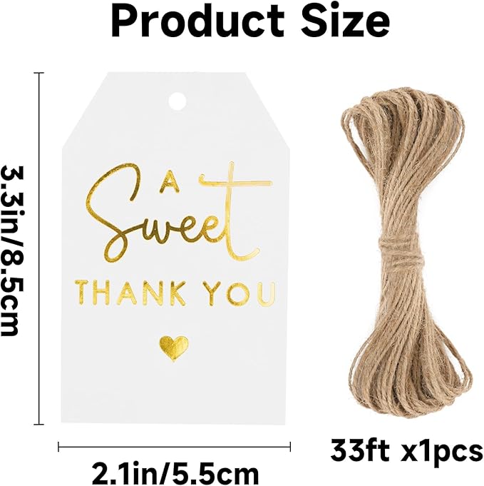 A Sweet Thank You Tags, joycraft 50Pcs Gold Thank You Gift Tags - Image 2