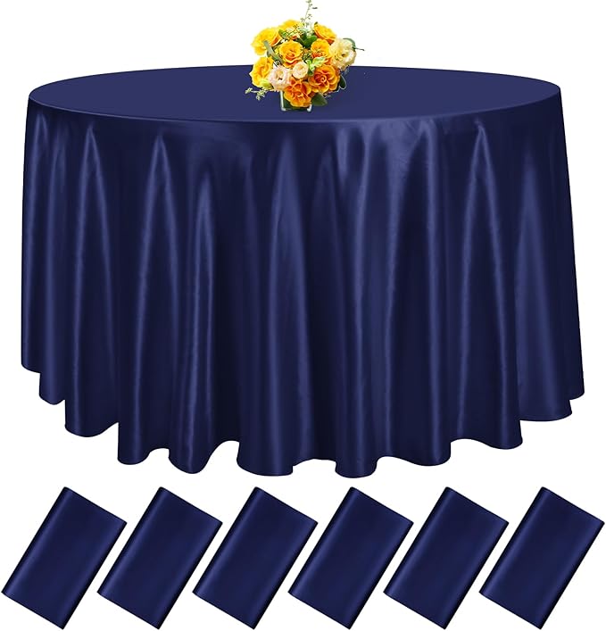 fani 6 Pack 108 Inch Navy Blue Satin Tablecloth by fani