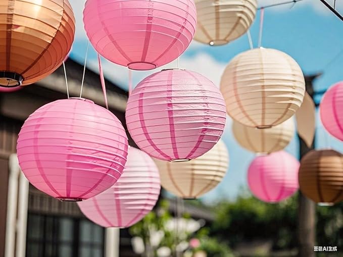 Pink Brown Paper Lanterns Decorative 12pcs Party Hanging Decorations - Image 6