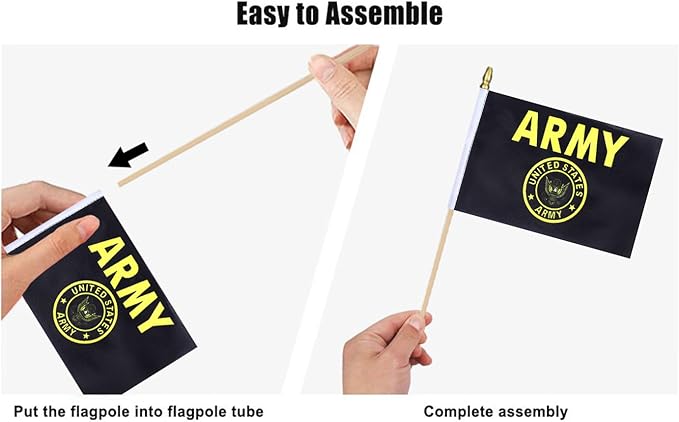 12Pcs Small USA Gold Crest Flags on Wooden Stick Mini Military Flag Hand Held - Image 3