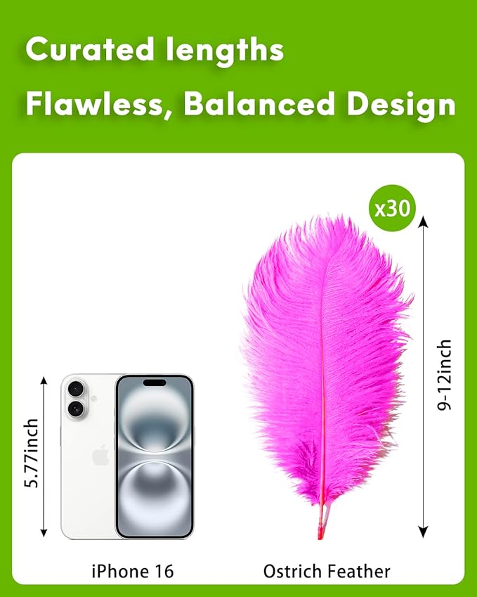 NEWONG 30pcs Hot Pink Ostrich Feathers Natural Bulk 9-12inch Vase Craft Wedding - Image 2