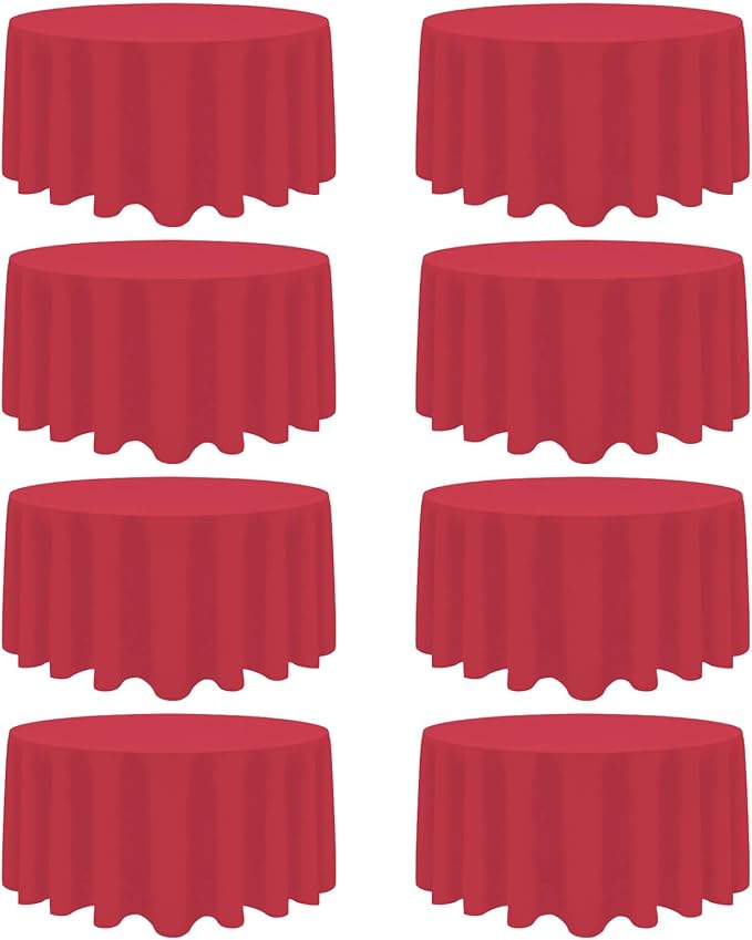 8 Pack Red Round Tablecloth 90 Inch Red Table Cloth Stain and Wrinkle Resistant by Heneger