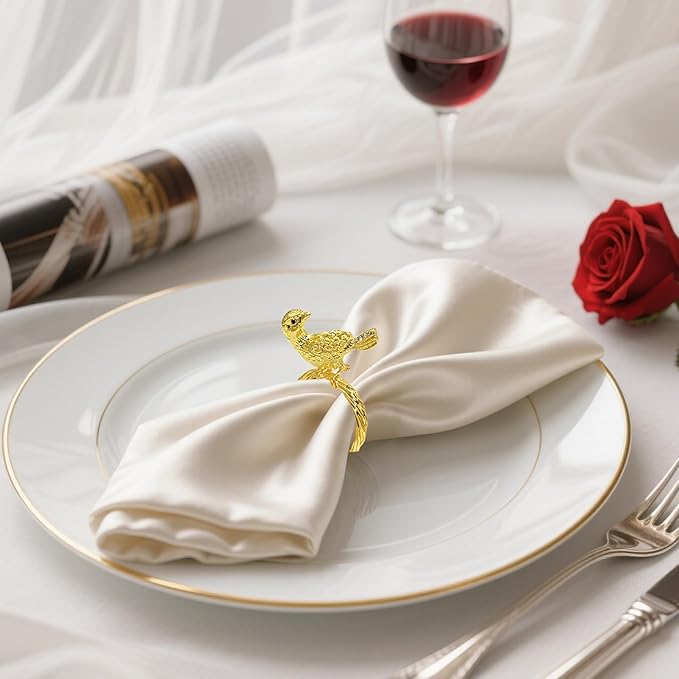 Napkin Rings Set of 8 Gold Bird Napkin Rings - Image 2