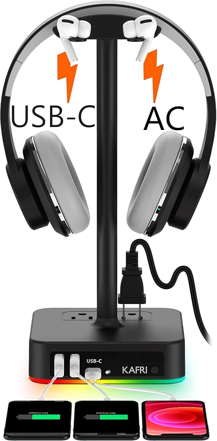 KAFRI RGB Headphone Stand with USB A&C Charger Desk Gaming Headset Holder by Unknown