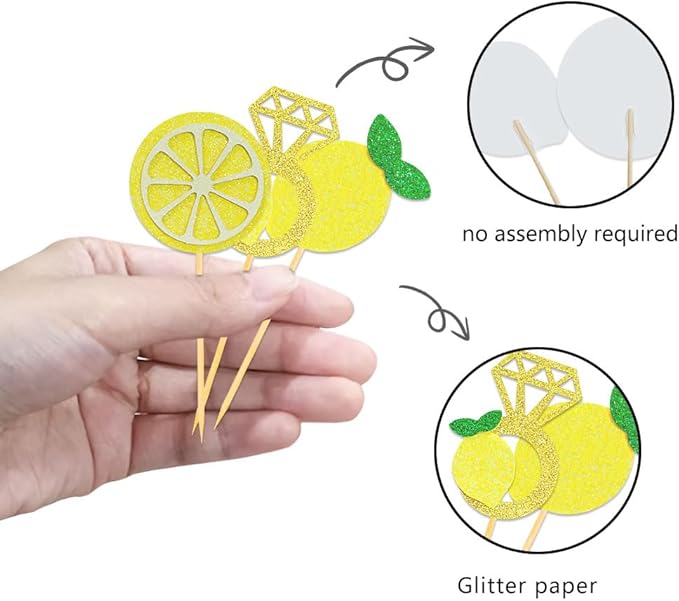 Glitter Lemon Cupcake Toppers Picks - Image 3