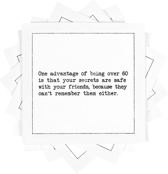 Five Star Napkins 60th Birthday Quotes White Cotton Cocktail Napkins, Beverage by FiveStarNapkins