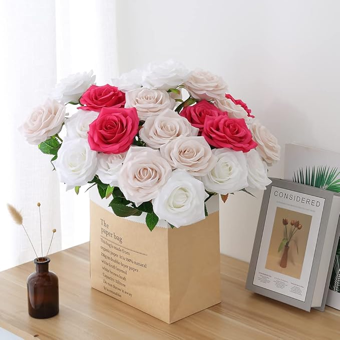 Artificial Rose 10pcs Open Flower Bouquet Faux Rose Stems - Image 6