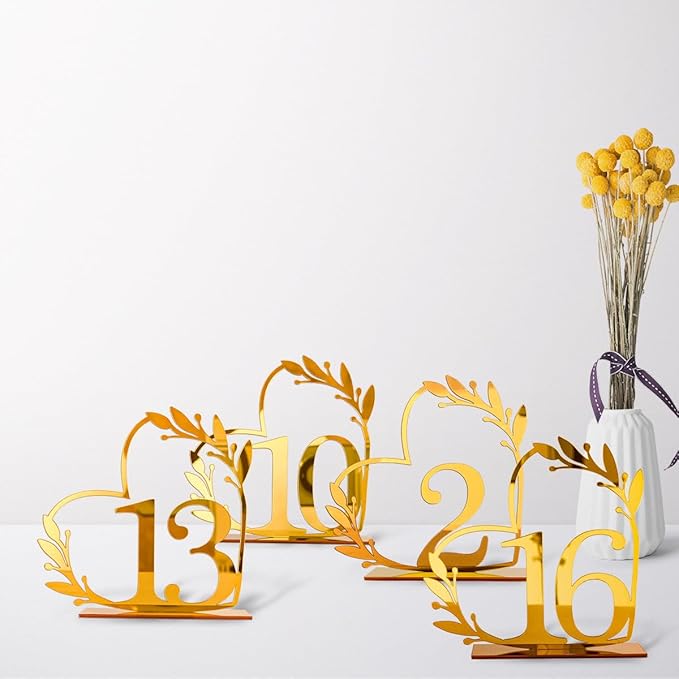 Gold Acrylic Heart-Shaped Table Numbers 1-20 - Image 4