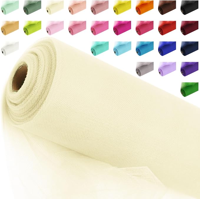 54" by 20 Yards Ivory Tulle Fabric Rolls by AblemeDeco