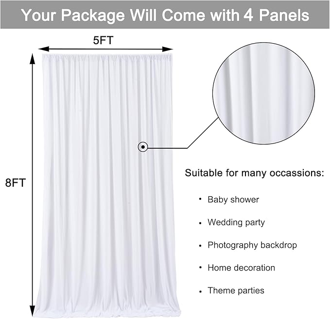 20 ft x 8 ft White Backdrop Curtain Drapes - Image 2