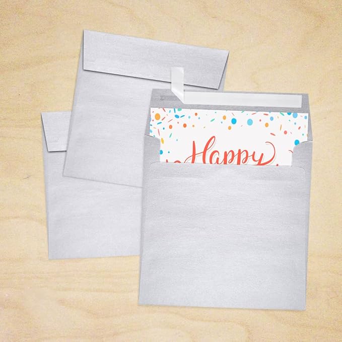 LUXPaper Square Invitation Envelopes | Peel & Press | 6" x 6" | Silver Metallic - Image 7