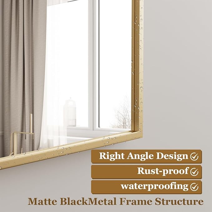 BEAUTYPEAK Gold Bathroom Wall Mirror - Image 2