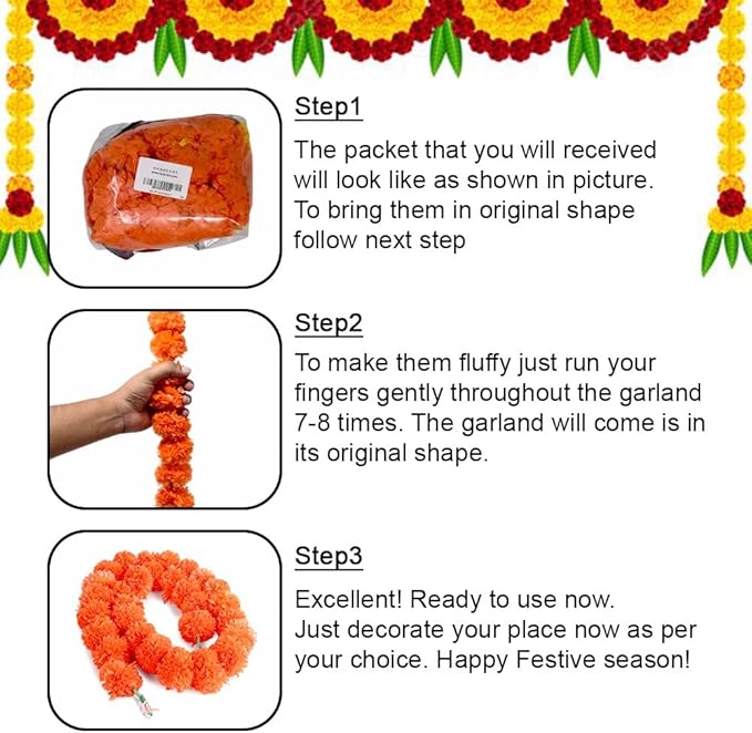Artificial Marigold Flower Garland - Image 2