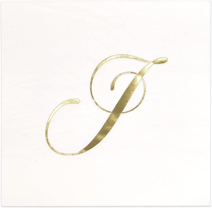 Gift Boutique 100 Gold Foil Monogram J Cocktail Napkins Disposable Paper Hand by GiftBoutique