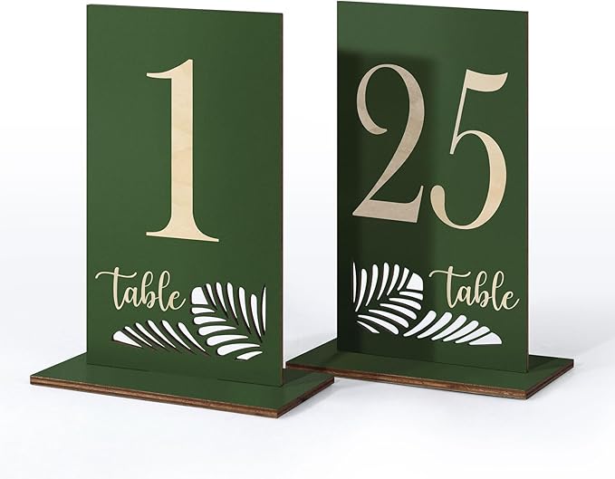 Wooden Table Numbers 1-25, 3.2x5.8 Inch Double Sided Rustic Olive Green Wedding by HZGUEOSTB
